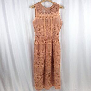 Xhilaration Lace Sheath Midi Dress Women's Size Medium Peach Crochet Eyelet